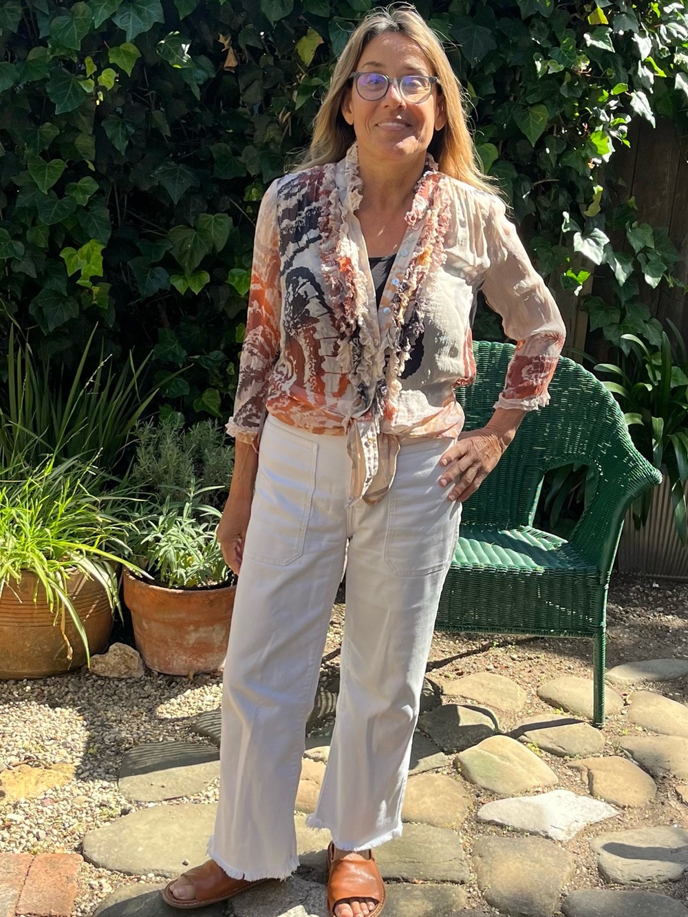 Da-Nang hand made long  sleeve ruffle silk blouse.